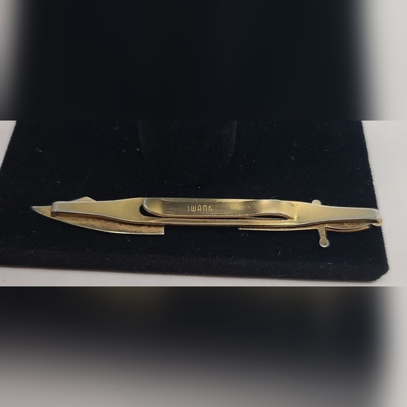 Vintage Sword Tie Bar Clip Swank Gold Tone & Mother of Pearl - Picture 3 of 3
